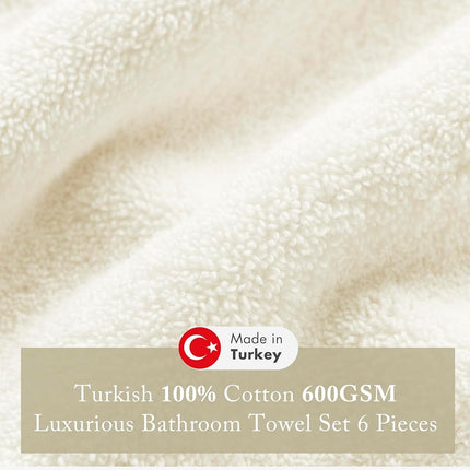 MADISON PARK SIGNATURE Turkish 100% Cotton 600Gsm Luxury Premium Thick Soft Abosorbant Hotel Bathroom Towel Set Shower Hand Face Washcloths, Assorted Sizes, Natural 6 Piece