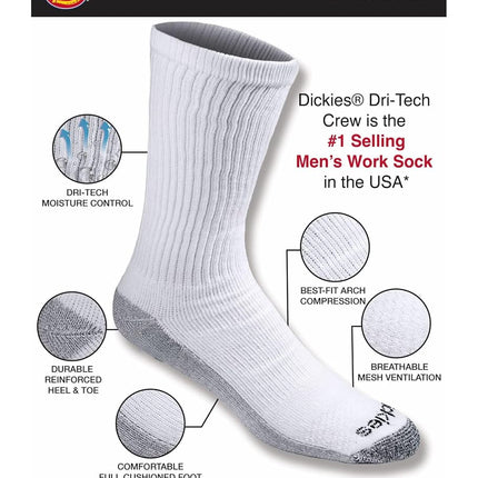 Dickies Men's Big & Tall Dri-tech Moisture Control Crew Socks Multipack, White (12 Pairs), Shoe Size: 15-17