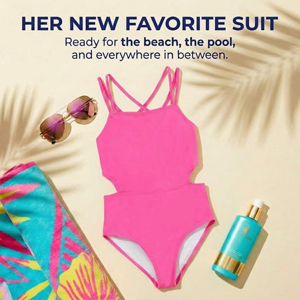 Kanu Surf Girls' Beach Sport Cut-Out 1-Piece Swimsuit One, Solid Pink, 20