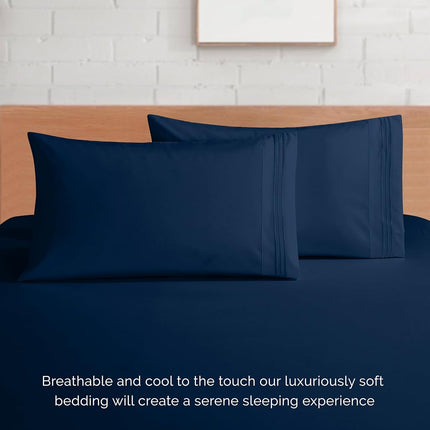 Elegant Comfort Luxurious 1500 Premium Hotel Quality Microfiber 4-Piece Sheet Set, 18-24 Inches Deep - Extra Deep Pocket Sheets - Ultra Soft 4PC Deep Pocket Sheets, King, Navy Blue
