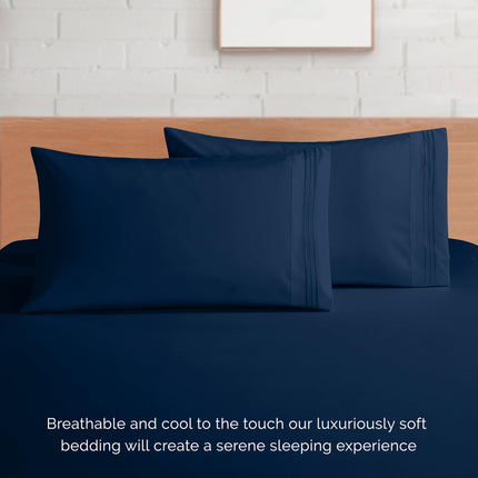 Elegant Comfort 4-Piece Bed Sheet Set - Luxury Bedding 1500 Premium Hotel Quality Microfiber, All Around Elastic 18-24 Inches Deep Fitted Sheet- Extra Deep Pocket Sheets, King, Navy Blue