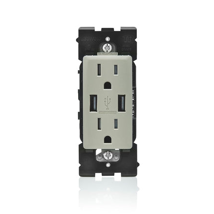 Leviton RUAA1-WS Renu USB Charger/Tamper-Resistant Duplex Outlet, 15A-125VAC, Wood Smoke 15-Amp
