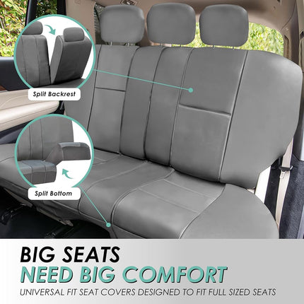 FH Group PU002SOLIDGRAY115 Gray Faux Leather Split Bench Auto Seat Cover (Solid Full Set Airbags Ready)