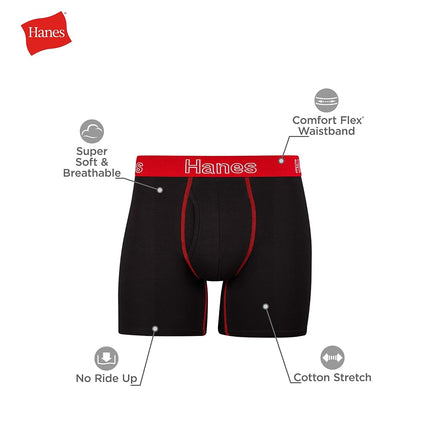 Hanes Men's Tagless Stretch - 6 Pack Black Boxer Briefs, Black, M UK