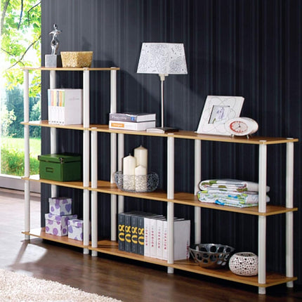Furinno TURN-N-TUBE Standing Shelf, 4-Tier Open Shelving Unit with Round Tubes, Toolless Display Storage Shelves, for Organization and Storage, Living Room, Bedroom, Home Office, Blonde Maple