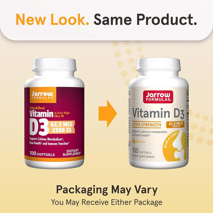 Jarrow Formulas Vitamin D3, Supports: Calcium and Bone Metabolism, 2500 IU, 100 Softgels