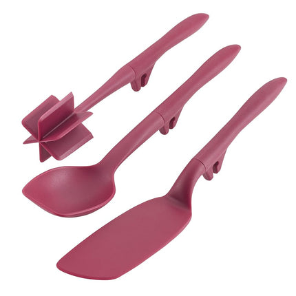 Rachael Ray Outils et ustensiles Lazy Crush & Chop, spatule flexible et cuillère racloir/ustensiles de cuisine – Lot de 3 pièces, Rouge bordeaux