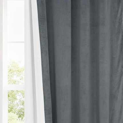 HPD Half Price Drapes Velvet Blackout Curtains/Drapes - 96 Inches Long 1 Panel Blackout Curtain Signature Pleated for Living Room & Bedroom - 25W X 96L, Natural Grey