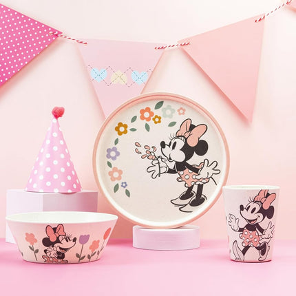 Zak Designs Disney Kids Dinnerware Set 3 Pieces, Durable and Sustainable Melamine Bamboo Plate, Bowl, and Tumbler are Perfect for Dinner Time with Family (Minnie Mouse)