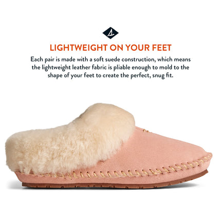 Sperry Women's Fur Trim Clog Slipper, Blush, 6