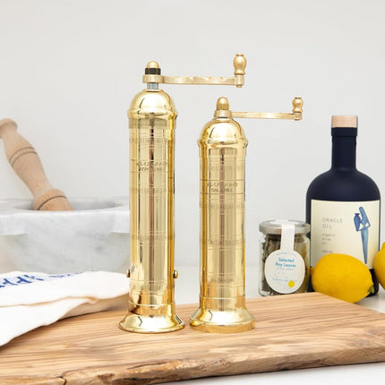 Alexander Home The Original Greek Salt Mill 8 Inch Tall | European Salt Mill Grinder with Crank Handle | Manual Salt Grinder | Salt Refillable - Brass