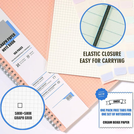 OWSC 3 Pack Graph Spiral Notebook, Hardcover Notebooks for Work A4 Graph