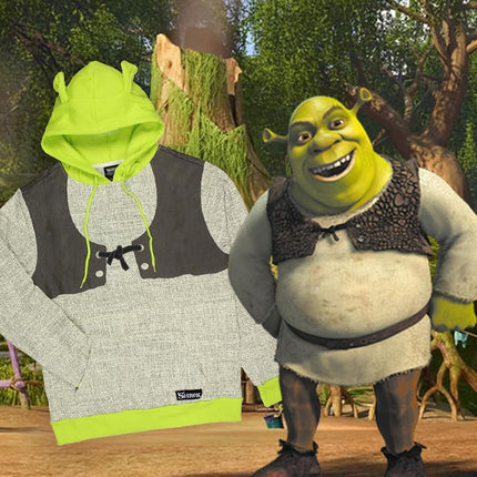 Sudadera con capucha y disfraz de Shrek de Bioworld con orejas 3D de trompeta en la capucha, color marrón, talla XXL