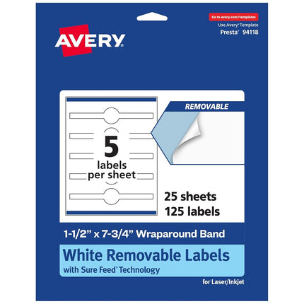 Avery Matte White Removable Cigar Labels with Sure Feed Technology, Print-to-The-Edge, 1.5" x 7.75", 125 Removable Labels, Laser/Inkjet Printable Labels