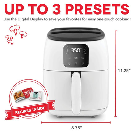 DASH Tasti-Crisp� Electric Air Fryer Oven, 2.6 Qt., White � Compact Air Fryer for Healthier Food in Minutes, Ideal for Small Spaces - Auto Shut Off, Digital, 1000-Watt