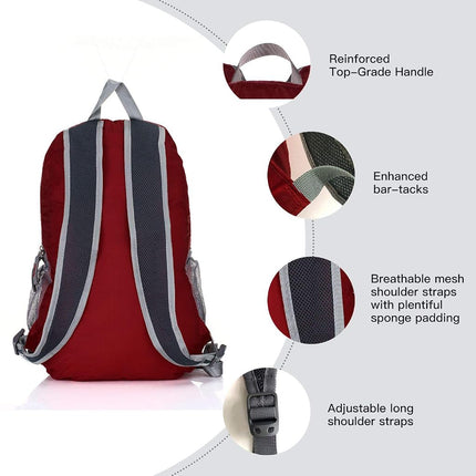 Outlander 20L/33L - Mochila de senderismo de viaje plegable, ligera y más duradera (rojo oscuro, 20L)