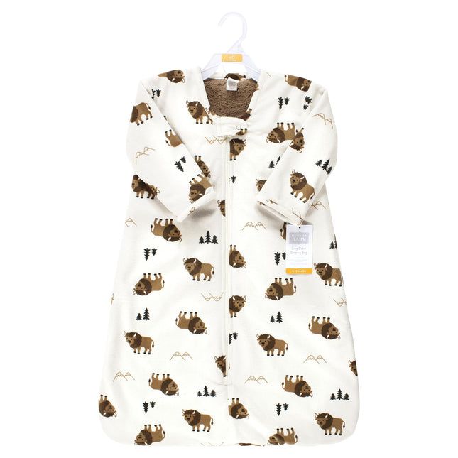 Hudson Baby Unisex Baby Long Sleeve Plush Faux Fur Sleeping Bag, Wearable Blanket, Wild Buffalo, 0-6 Months, Wild Buffalo, 0-6 Months