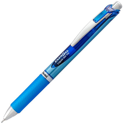 Pentel EnerGel RTX - Juego de bolígrafos retráctiles de tinta de gel líquida prémium, punta de aguja (0.7 mm), ultrasuaves, trazo medio, tinta azul, paquete de 10