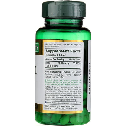 Nature's Bounty Biotin 10000 mcg Ultra Strength, Rapid Release Liquid Softgels 120 ea (Pack of 2)