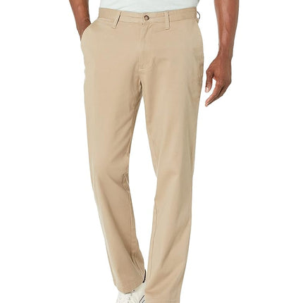 Nautica Men's Classic Fit Flat Front Stretch Solid Chino Deck Pant Business Casual, True Khaki, 33W x 34L