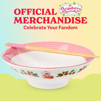 Silver Buffalo Strawberry Shortcake Vintage Berries and Polka Dots 30oz Ceramic Ramen Bowl with Chopsticks