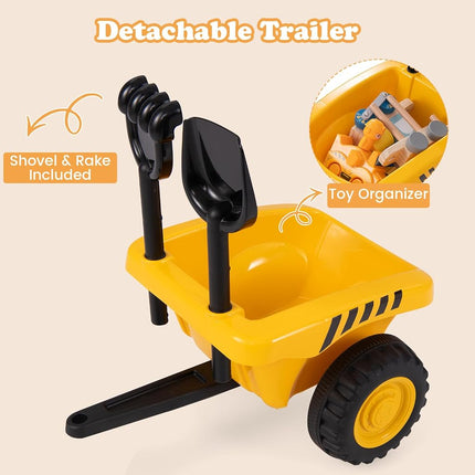 Licensed Caterpillar Ride on Tractor by OLAKIDS, 2 in 1 Ride on Push Car with Detachable Trailer, Headlight, Horn, Rake, Shovel, Foot to Floor Walker Toy Sliding Truck for Kids Toddler