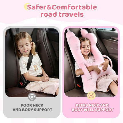 Almohada de viaje para niños FLORICH, almohada de viaje para coche para dormir para niños, almohada lavable en forma de H para adultos y niños para apoyar la cabeza y el cuerpo para viajes por carretera (rosa)