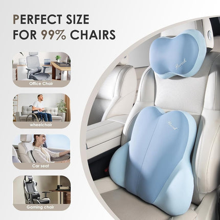 FLORICH Support lombaire avec coussin de nuque pour voiture, coussin de nuque pour chaises, oreiller de tête pour voiture ergonomique en mousse à mémoire de forme ultra-épais pour chaise de bureau (bleu)