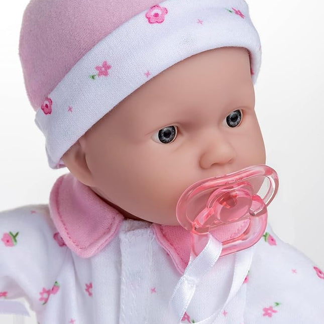JC Toys La Baby Soft Body Doll, 27.9 cm, Washable, Removable Clothes, Pink with Hat and Blanket for 12 Months +