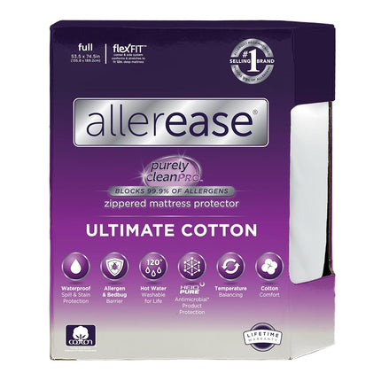 Protector de colchón con cremallera AllerEase Ultimate para protección y confort contra las alergias, tamaño Full