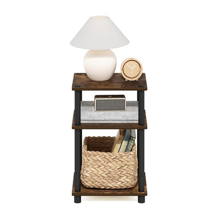 Furinno JUST Side Table, 3-Tier End Table, Open Shelves Night Stand, Bedside Table, Toolless Assembly, for Living Room, Bedroom, Amber Pine