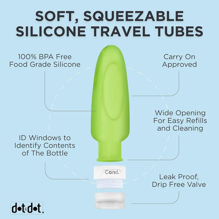 Dot&Dot 4 bouteilles de voyage anti-fuite - flacons de 3 oz pour articles de toilette format voyage avec sac de toilette conforme aux normes de la TSA
