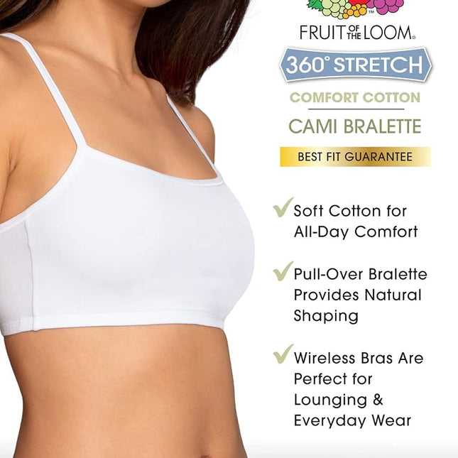 Fruit of the Loom Women's Spaghetti Strap Cotton Pull Over 3 Pack Sports Bra in Fashion Colors, Grey/Grey/Grey, 32