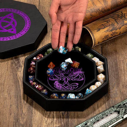 Premium Dice Tray for DND, Detailed World Tree & Triquetra Design – 23 CM