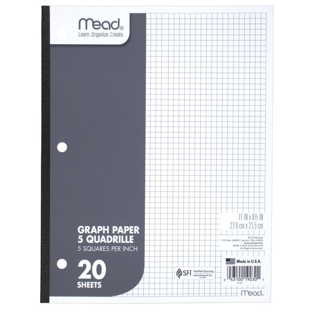 Mead Graph Paper Pad, Quadrille, 5 Squares per Inc