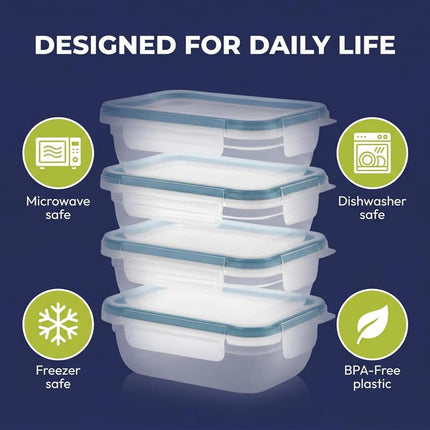 Snapware Total Solution 10 Piece Rectangle Plastic Food Storage Container Set – 5 Containers with 5 Tab Locking Lids – Opaque, Microwave, Dishwasher and Freezer Safe, 710ml Capacity