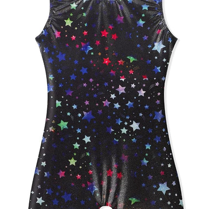 EQSJIU Gymnastics Leotards for Girls Sparkly Toddler Tumbling Outfits Dance Unitard Biketards with Shorts for Kids 1-10 Years, Colorful Stars, 5-6 Years