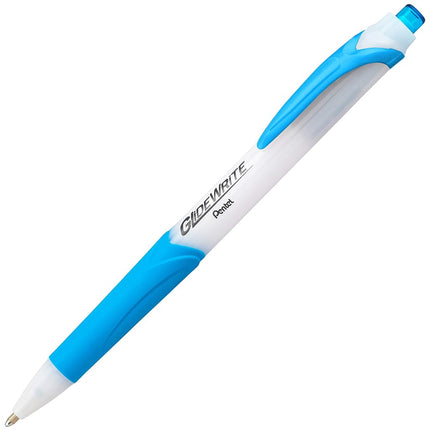 Pentel GlideWrite Ballpoint Pen with TechniFlo Ink, (1.0mm) Medium Line, Sky Blue, Box of 12 (BX910-S)