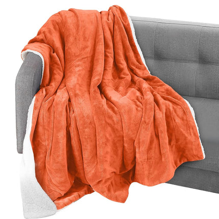 Elegant Comfort Throw Blanket, Reversible Sherpa Flannel, Ultra-Soft, Fuzzy, Cozy and Plush- All Season Lightweight Decorative Throw, 50 x 60 inches, Solid Sherpa Throw, Orange