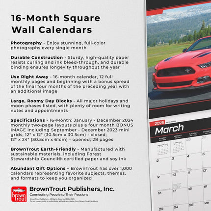 Mustang OFFICIAL | 2025 12 x 24 Inch Monthly Square Wall Calendar | Foil Stamped Cover | Plastic-Free | BrownTrout | Ford Motor Muscle Car