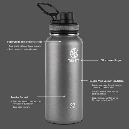 Botella de agua Takeya Originals de acero inoxidable con aislamiento al vacío, 0.7 litros / 24 onzas, blanca