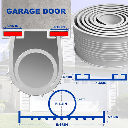 DGSL Garage Door Seals Bottom Rubber，Weather Stripping Sealing Strip Replacement,Universal Weatherproof Threshold Buffering (Grey, 16 Ft)