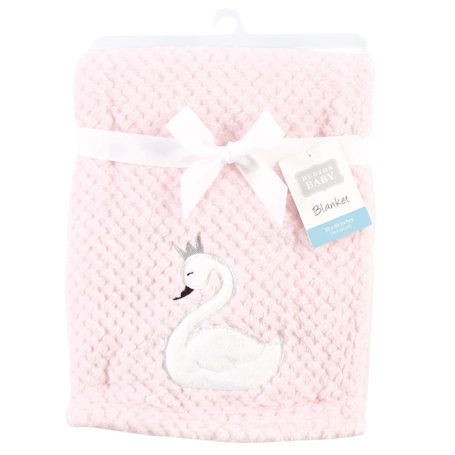 Hudson Baby Unisex Baby Plush Waffle Blanket, Swan, One Size