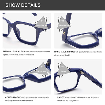 Retro Style Square Reading Glass Big Eyeglass Frames Large lens 50mm, Blue