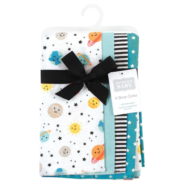 Hudson Baby Unisex Baby Cotton Flannel Burp Cloths, Happy Planets 4 Pack, One Size