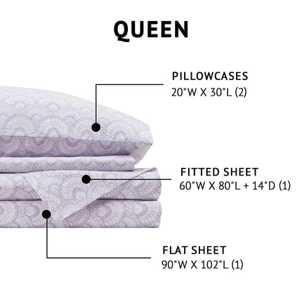 Comfort Spaces 100% Cotton Sheet Set Breathable, Lightweight, Soft with 14" Elastic Pocket Fits up to 16" Mattress, All Season Cozy Bedding, Matching Pillow Case, Queen Tabitha Purple 4 Piece