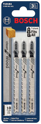 Bosch T101B3 3-Piece 4 In. 10V TPI Clean Wood Cutting T-Shank Jig Saw Blades