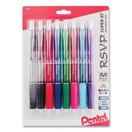 Pentel of America R.S.V.P. Super RT Retractable Ballpoint Pen, Assorted, Pack of 8