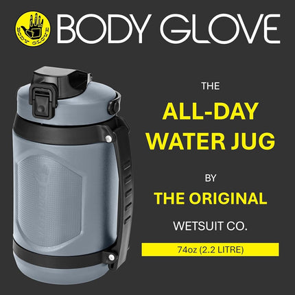 Body Glove Botella de agua de 74oz con pajita, botella a prueba de fugas sin BPA para hidratación durante todo el día para gimnasio, deportes, actividades al aire libre (GRIS/74oz)