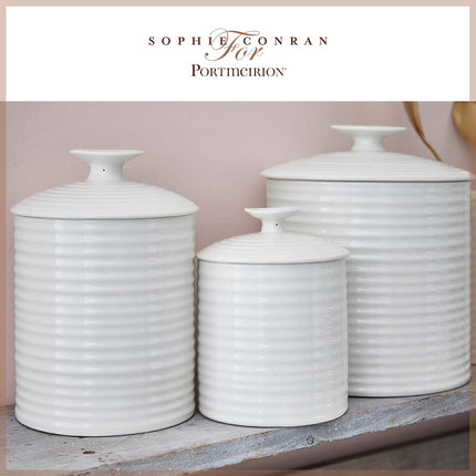 Portmeirion x Sophie Conran White Porcelain Storage Jar with Lid, Stylish and Durable Canister for Kitchen Essentials, 18cm tall, 1110ml Volume